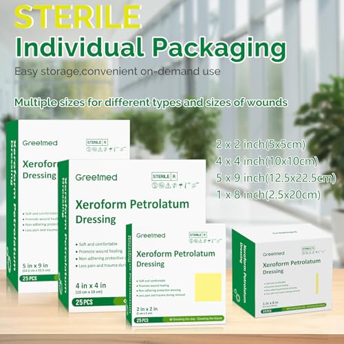 Xeroform Petrolatum Dressing 4"x4" 25 Individual Pack Non Stick Gauze Pads, Medical Grade Non-Adherent Mesh Gauze Wound Dressing for Wound Care, Burns, Lacerations, Skin Grafts - size: 4“ x 4”(25 Packs)