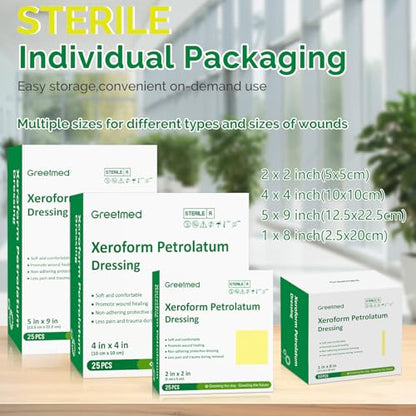 Xeroform Petrolatum Dressing 4"x4" 25 Individual Pack Non Stick Gauze Pads, Medical Grade Non-Adherent Mesh Gauze Wound Dressing for Wound Care, Burns, Lacerations, Skin Grafts - size: 4“ x 4”(25 Packs)