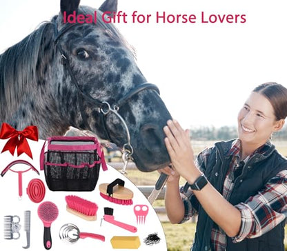 Horse Grooming Kit 13 Piece, Horse Brushes for Grooming Supplies Set (Pink and Blue)
