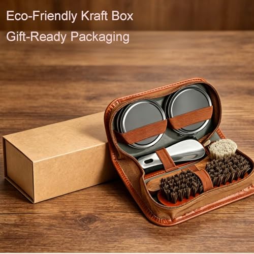 shoe care kit horsehair brush,long-handled round brush,white & black polish,polishing cloth,shoe horn,storage box. - color: White+black