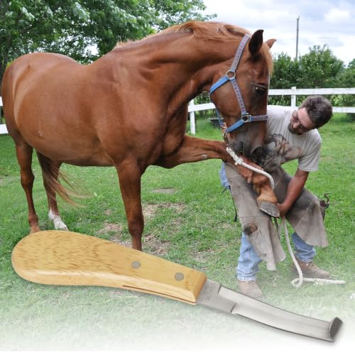 Hoof Knife Double Edge with Wooden Ergonomic Handle Hoof Trimmer Farrier Tool for Horses, Cows & Farm Livestock