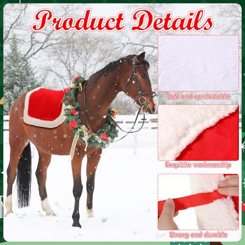 Abbylike Christmas Horse Saddle Pad Red Green Santa Saddle Pad with Faux Fur Trim for Horses, Dressage, Jumping & Training