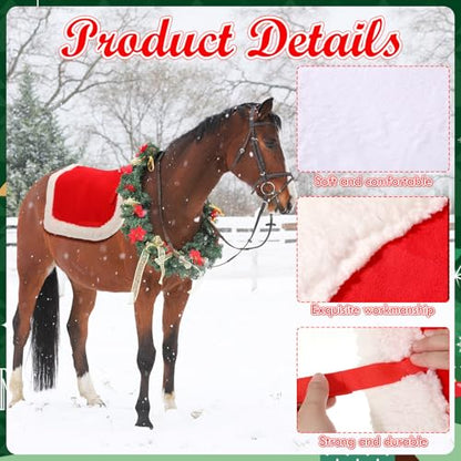 Abbylike Christmas Horse Saddle Pad Red Green Santa Saddle Pad with Faux Fur Trim for Horses, Dressage, Jumping & Training
