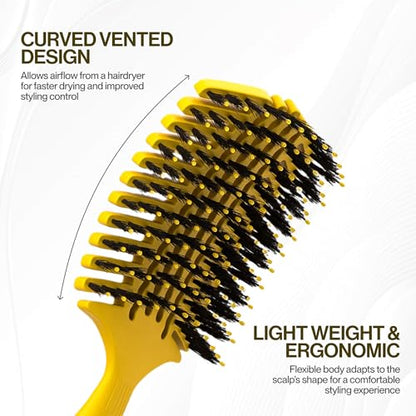 COCCO Aura Vent Boar Brush, Dual-Curved Design for Faster Drying - color: Yellow