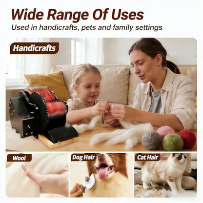 50w Electric Wool Carding Machine, Wool Carding Machine Drum Carder, Wool Fiber Drum Carding Machine with Brush & Awl, with Foot Pedal, for Combing Blending