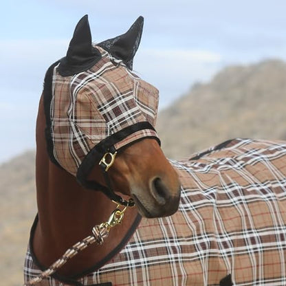 Kensington Fly Mask with Fleece Trim for Horses — Protects Face and Eyes Helps Block Sun Rays While Allowing Full Visibility — Breathable and Non Heat Transferring - color: 121 - Deluxe Black