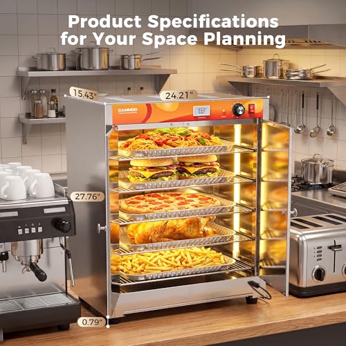 CAMMOO 133Qt 5-Tier 900W Electric Food Warmer with LED Light and 304 Blued Stainless Steel Heating Element, Commercial-Graded All Stainless Steel, Adjustable Shelf, Countertop Heated Holding Cabinet