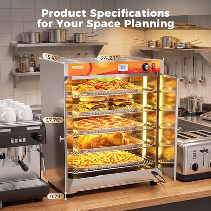 CAMMOO 133Qt 5-Tier 900W Electric Food Warmer with LED Light and 304 Blued Stainless Steel Heating Element, Commercial-Graded All Stainless Steel, Adjustable Shelf, Countertop Heated Holding Cabinet