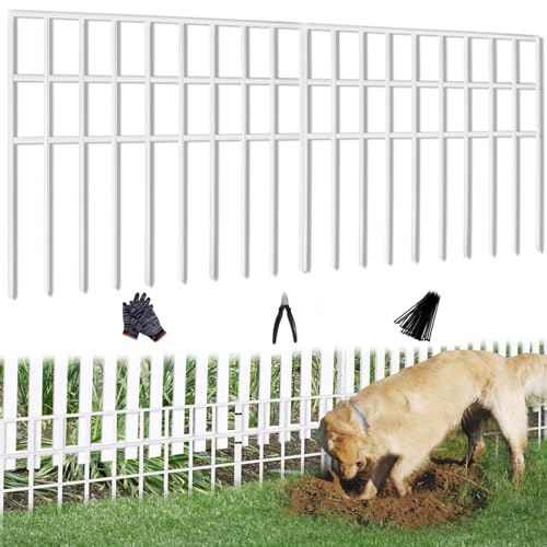 31ft(L) x 13in(H) Animal Barrier Fence, 22 Panels No Dig Garden Fence for Dog Rabbit, Rustproof Anti Digging Barrier, Garden Edging Border Ground Defense for Outdoor, Yard, Patio, White - color: White, size: 22 Panels, 31ft(L) x 13in(H)