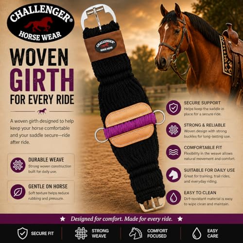 CHALLENGER Western 27-Strand Double Weave Black Mohair Roper Cinch 97RT08 - color: Black Purple, size: 24"