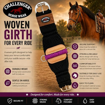 CHALLENGER Western 27-Strand Double Weave Black Mohair Roper Cinch 97RT08 - color: Black Purple, size: 32"