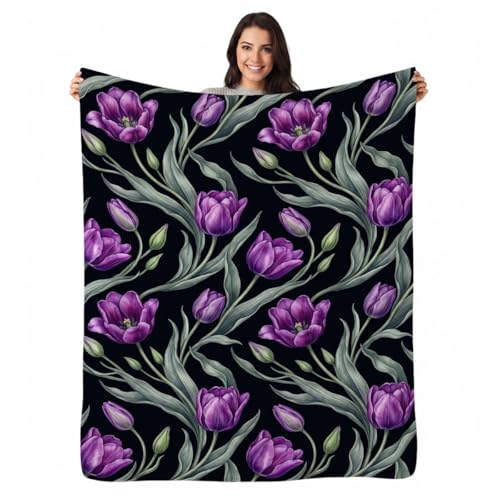 Purple Tulip Blanket, Ultra-Soft Flannel Fleece Throw 50" x 60" - color: Purple Tulip, size: 50"x60"