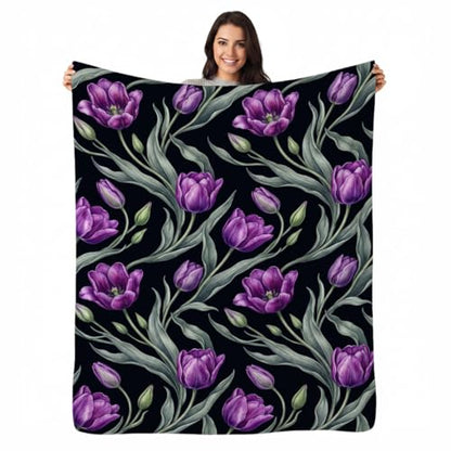 Purple Tulip Blanket, Ultra-Soft Flannel Fleece Throw 60" x 80" - color: Purple Tulip, size: 60"x80"