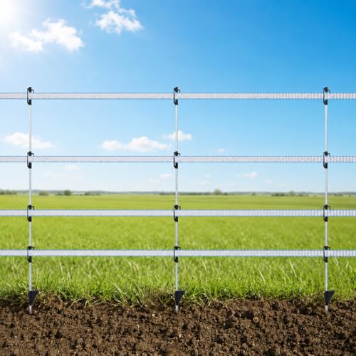50 Pack 48 inch Fixed Insulator Fiberglass Electric Fence Posts Grey | Easy Step-in Posts for Livestock Fencing, Garden Fencing and Boundary Marking,Grey - color: Grey