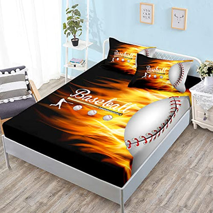HOSIMA Teens Sports Baseball Bedding Full,1 Fitted Sheet+2 Pillowcases. - color: Black-a, size: Full 55"*75"