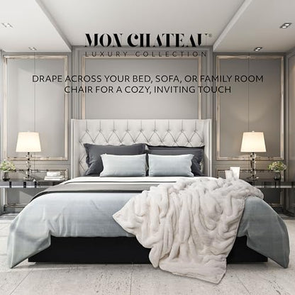 Mon Chateau 60" x 70" Hearthside Faux Fur Throw Blanket, Winter Cream | Cozy Layer Comfort For Couch, Bed Or Chair. Lightweight Polyester Fabric With Easy Machine Wash Care - color: Winter Cream