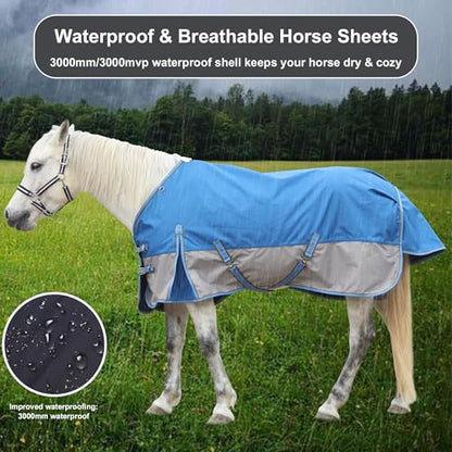 1200D Horse Blanket, 0g No-Fill Waterproof Turnout Rain Sheet - color: Blue Grey, size: 81"