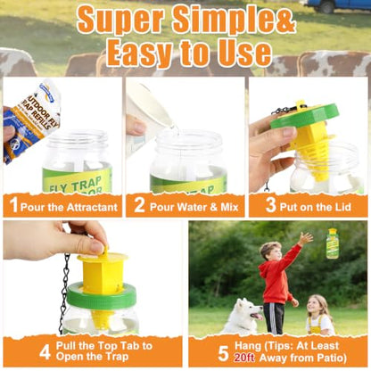 4 Pack Reusable Fly Traps Outdoor with 4 Fly Bait Refill - color: Green-4 pack