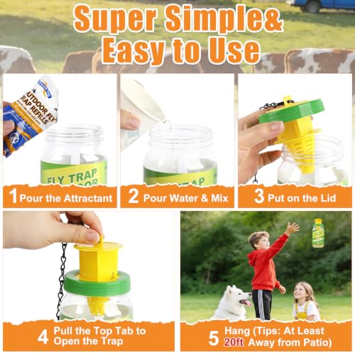 3 Pack Reusable Fly Traps Outdoor with 6 Fly Bait Refill - color: Green-3 pack