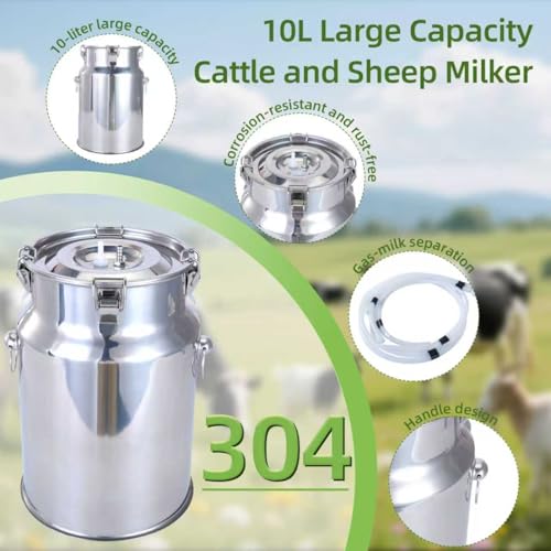 10L Electric Milking Machine for Goats and Cows, Rechargeable Battery Powered with Adjustable Pulse & Vacuum, Portable Single Pulse Control Milker, Suitable for Small Scale Farms & Home Use.
