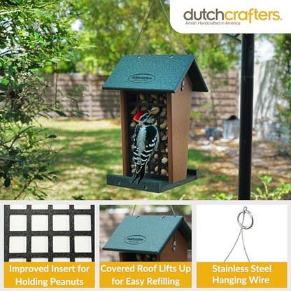DutchCrafters Plastic Poly Hanging Whole Peanut Bird Feeder for Large Birds, Woodpeckers, Blue Jays for Outdoor, Garden, Yard - USA Amish Made (Black/Red) - color: Black/Red