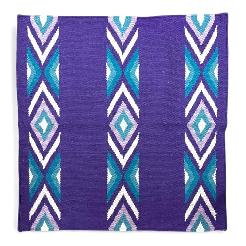 Majestic Ally Western Saddle Blanket, Canyon Diamond Design, New Zealand Wool, Handwoven Horse Tack, 36x34 Inches - color: Purple Teal