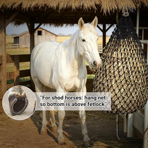 Premium Slow Feed Hay Net for Horses – Durable Black PE Square Hay Bales Bags,Drawstring Closure & Extends 50-64 Inches for Easy Loading,Fits 36x18x18 to 47x25x17 Inches
