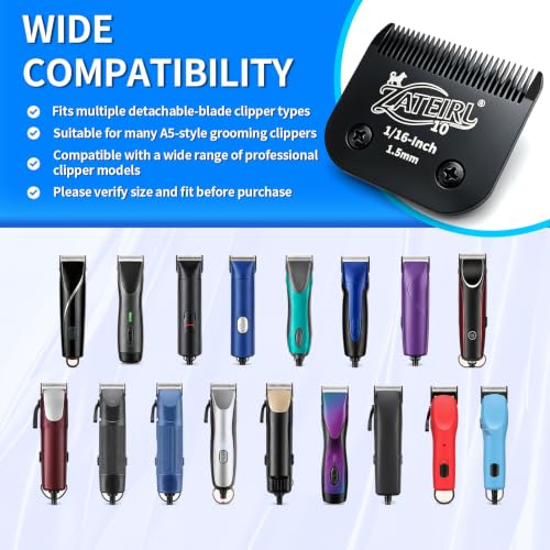 4 Pack Pet Grooming Clipper Blades with Steel Cutters, Sizes 10, 7FC, 5FC & 4FC, Black, Compatible with Andis, Oster A5, Wahl KM10 A5 Style Dog Clippers - color: Black, size: 10# + 7FC + 5FC + 4FC