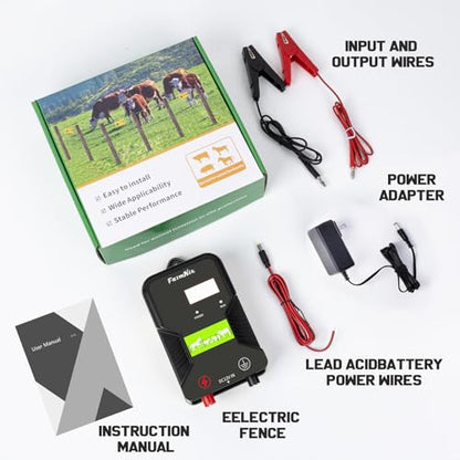 12KV Electric Fence Charger with LED Indicator, 2 Joules Pulse Energy, 10 Miles Range, Prevents Wild Animals Intrusion for Livestock Poultry, Farm Animals, Pets, Ranches, Gardens - color: Grey