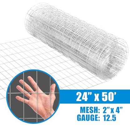 Fencer Wire Welded Wire Fence 12.5 Gauge, Galvanized Welded Fence Wire Roll, Mesh Size 2-Inch x 4-Inch, Hog Wire Fencing Cage, Multiple Use for Home Improvement & Animals Enclosure (2ft. x 50ft.) - style: 2 ft. x 50 ft.