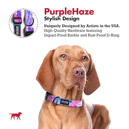 Tuff Pupper Premium Adjustable Dog Collar for Small Boy & Girl Dogs, Stylish Pattern Collars Designed in USA, Quick Release Buckle, PurpleHaze Print, Small (0.7 Inch Wide x 8-12 Inch Neck) - color: PurpleHaze, size: Small