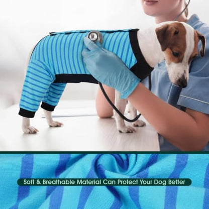 Kuoser Dog Recovery Suit with Anti Licking Rear Leg Sleeve, Blue L - color: Blue Strips, size: Large (Back Length: 40cm / 15.74")