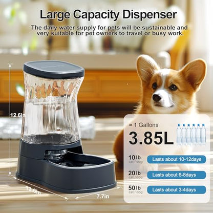 Automatic Dog Water Dispenser, Stainless Steel Bowls Feeder, 100% BPA-Free - color: Dark Grey, size: 1 Gallon