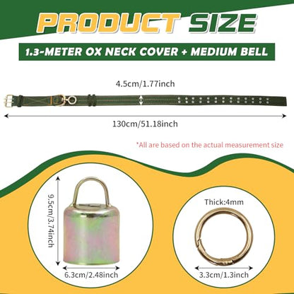 51.2 Inch Heavy Duty Adjustable Cow Collar with Anti-Lost Cow Bell - size: 51.2 Inch