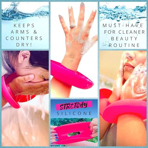BaR-K Patented Drip Catcher Cuffs - Stops Soap & Water from Running Down Arms While Washing Face, Stay Dry and Clean - Face Wash Wristbands for Spa, Pink Set of 2 - color: Pink