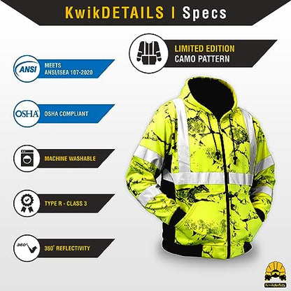 KwikSafety - Charlotte, NC - Men's Fleece Safety Hoodie | PPE Hi Vis Lightweight Reflective Jacket - color: Camo | Limited Edition, size: Medium