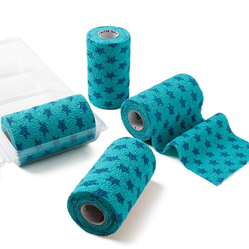 OVIK Health PowerFlex Equine – Extra Strong Self-Adhering Bandage Wrap – Wound Care, Compression & Support Bandage for Horses, Cows & Dogs – Stars, 4 inch, 4 Rolls (Resealable Case) - color: Stars