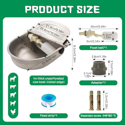 Automatic Dog Water Feeder 3L Stainless Steel Bowl for Chicken Cattle Sheep