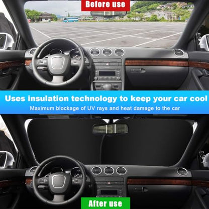 Ziciner 2 PCS Car Windshield Sun Shade, Auto Sun Heat and UV Rays Blocker, 33"×36" Foldable Automotive Front Window Sunshade Protector, Universal Vehicle Interior Accessories (Silver-L) - color: Silver-L (33×36 inches)