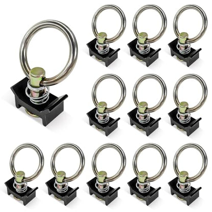 12 PCS L Track Single Stud Fitting, 4000LBS Aluminum Keeper Cargo Control with Stainless Steel Round Ring, 360 Degree L-Track Tie Down O-Ring for Truck Trailer Sedan