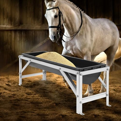 9.2 Gal Livestock Feed Trough with Stand, Heavy Duty Galvanized Steel Goat Feeder Trough for Sheep Horse Cattle, Raised Large Capacity Farm Animal Feeding Pan - color: Silver+Black