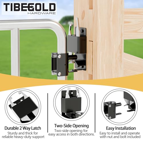 2 Way Gate Latch, Heavy Duty Two Way Farm Gate Latch, Black Anti-Sag Fence Gate Latch, Lockable Gravity Latch Gate Hardware for Fences, Metal Gates, Farm, Horse Corrals, Ranches, 2 Pack