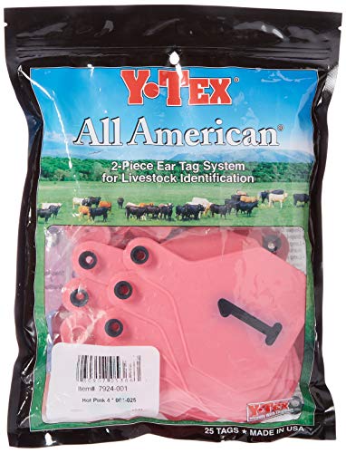 Y-Tex 4 Star Large Cattle Ear Tags Pink Numbered 1-25