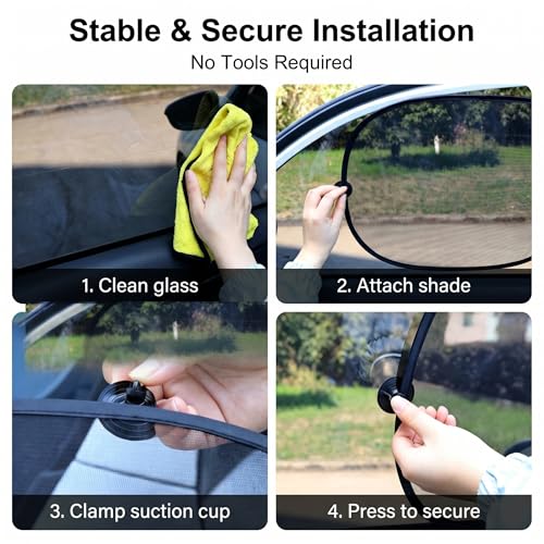 2 PCS Car Side Window Shades, Sun & Heat Blocking Shield for Baby, One-Way Gauze Mesh Privacy Protection Screen with Suction Cups, Universal Foldable Cover for Most Cars (Black)