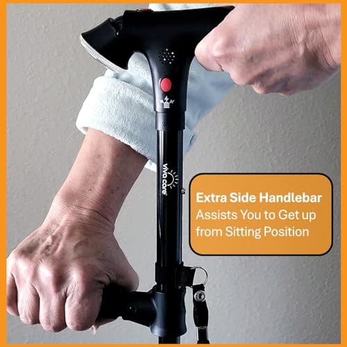 Walking Cane with Light & Alarm - Foldable, Adjustable, Lightweight, for Balance & Stability for Adults, Seniors, and Injured. [Black] - size: Medium