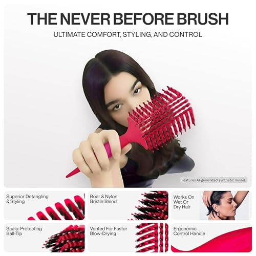 COCCO Aura Vent Boar Brush, Dual-Curved Design for Faster Drying - color: Pink