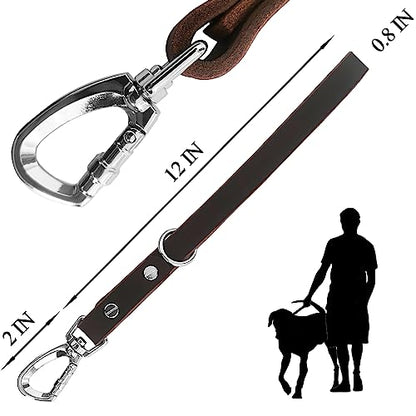 Short Dog Leash Leather Lead Short Dog Rope 14 inch Leather Leash 360 ° Heavy Duty Metal Clip Soft Strong Light for Medium and Large Dogs Pet Training Walking