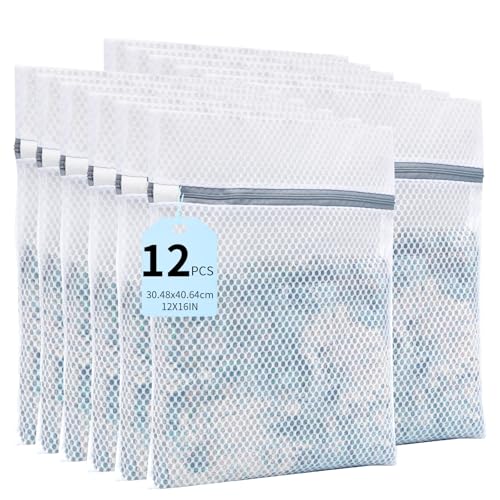 12PCS 12X16IN Laundry Bags Mesh Wash Bags for Strong Zipper | Upgraded Honeycomb and Fine Mesh Design Delicate Laundry Bag for Clothes, Bras,Socks,Travel Organization - size: 12PCS-12X16IN
