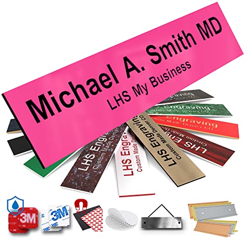Custom Engraved Office Door Name Plate & Desk Signs, Pink, 2x4 - color: B12 - Pink & Black Lettering, size: 2in x 4in (5.1cm x 10.1cm)