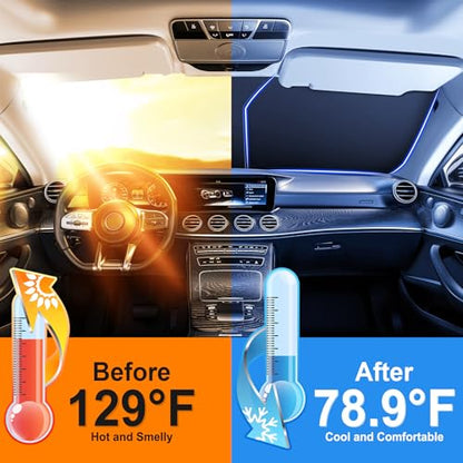 SINGARO Universal 300T Car Windshield Sun Shade, Foldable Reflective for Windshield & Window Shades with Overlapping Design, Car Interior Accessories (64.5" L x 33" W) - size: Big SUV